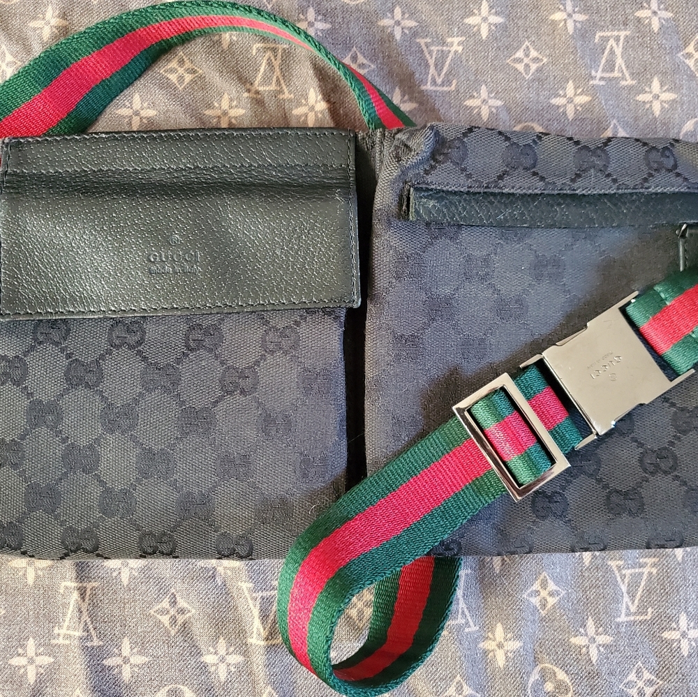 Authentic Gucci Monogram Canvas Fanny Pack/Cross Body Bag
